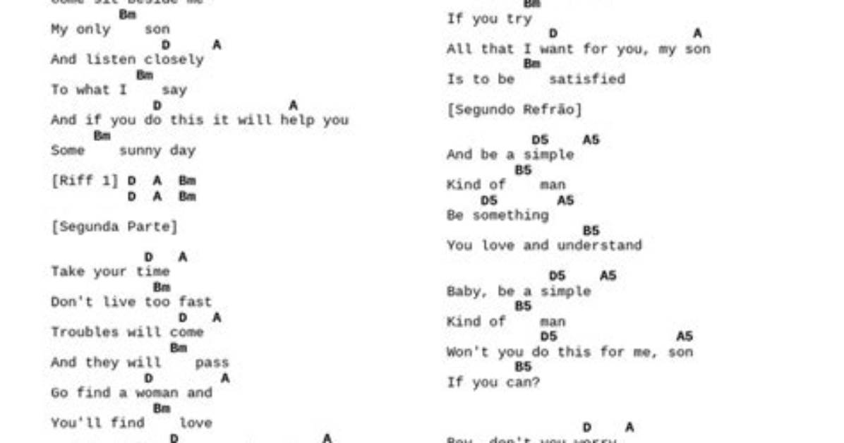 Complete Words to Simple Man by Lynyrd Skynyrd Lyrics Meaning and Guitar
