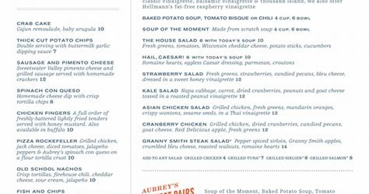 Inside Aubrey S Maryville Top Menu Highlights Comfort Classics And