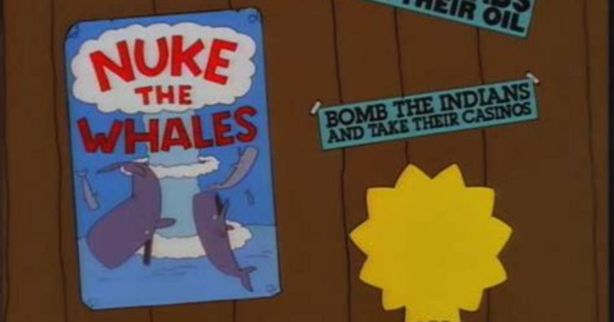 Nuke the Whales Explained Meaning the Simpsons Backstory and Why Nelson Said Gotta